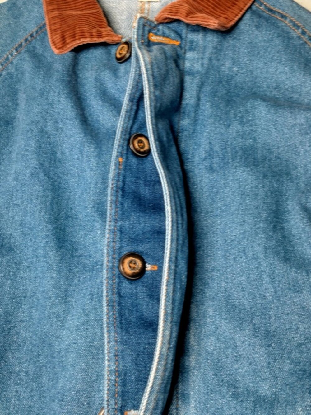 Vintage Denim Jean Jacket Barn Coat Women L XL Brown Corduroy Collar - Picture 10 of 16